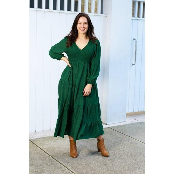 Rio Smocked Long Sleeve Maxi Dress in Hunter Green - Picture 3 of 8